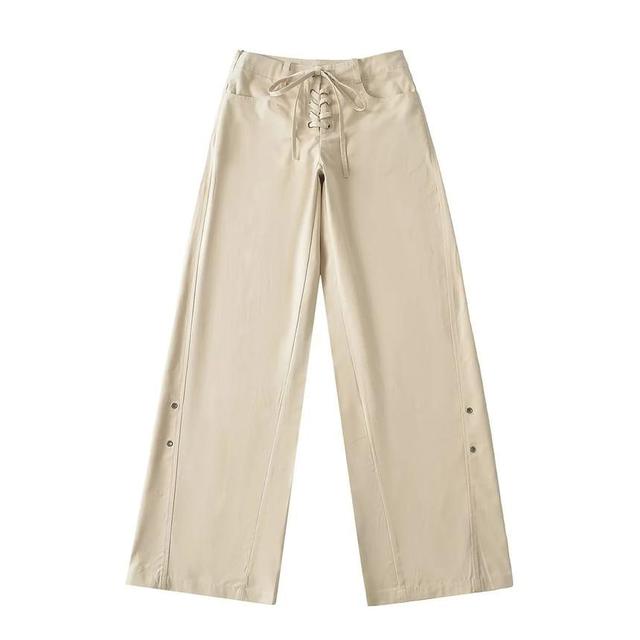 Mid Rise Plain Lace-Up Flared Pants Product Image