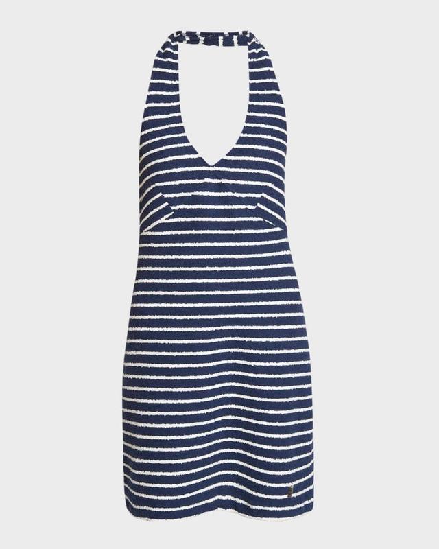 Halter-Neck Striped Towelling Mini Dress Product Image