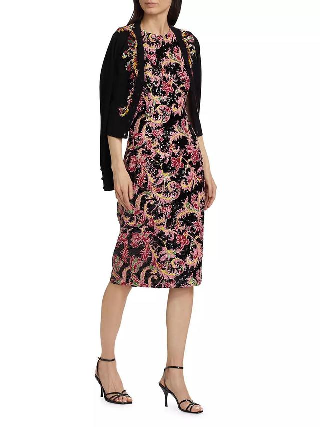 Sequined Floral Sleeveless Sheath Midi-Dress Product Image