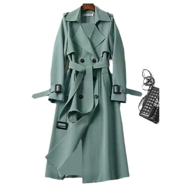 Lapel Collar Plain Midi Double-Breasted Trench Coat Product Image