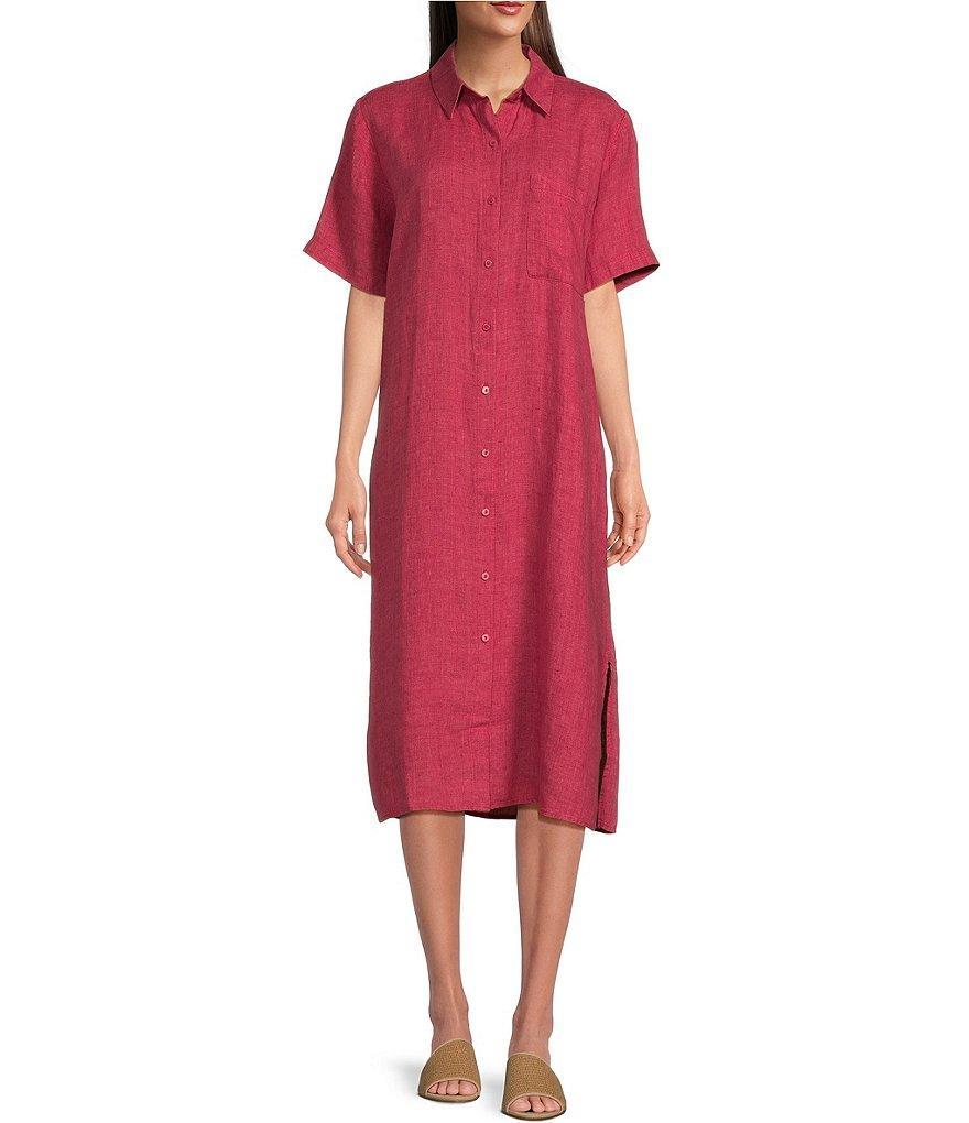 Eileen Fisher Delave Organic Linen Point Collar Short Sleeve Button-Front Shirt Dress Product Image