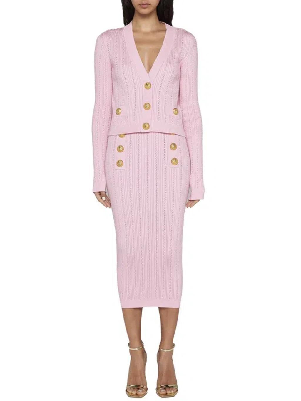 Cropped Knit Cardigan In Pink Product Image