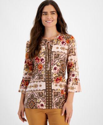 Jm Collection Womens Printed Ruffled Top, Created for Macys Product Image