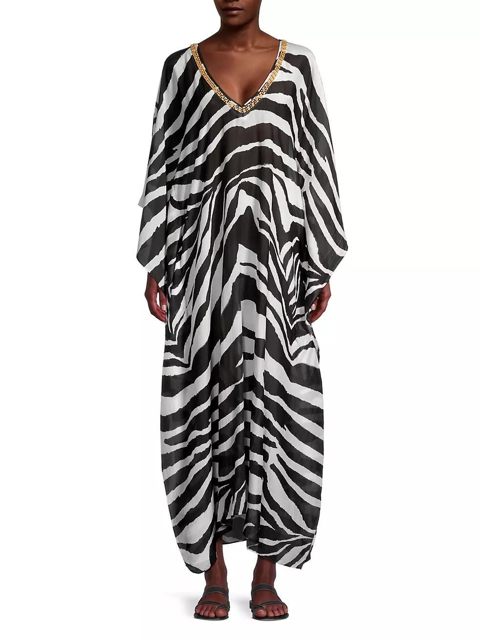 Zebra Cotton-Silk V-Neck Maxi Dress Product Image