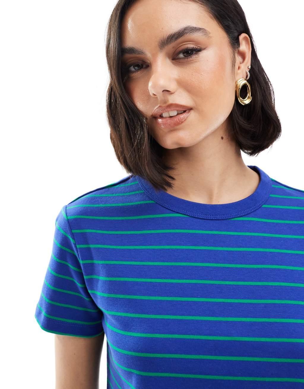 Mango round neck oversized t-shirt in pink stripe Product Image