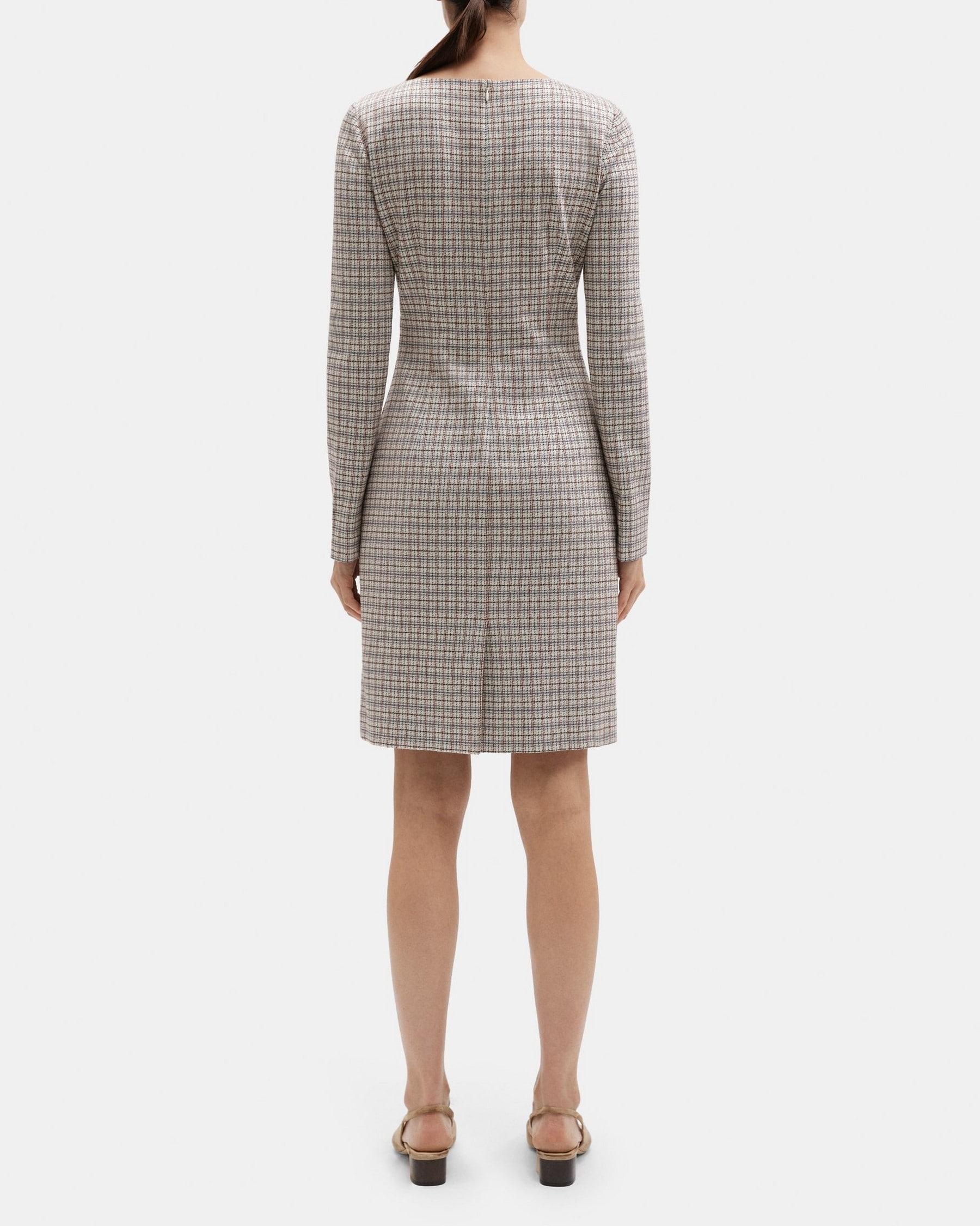 Long-Sleeve Sheath Dress in Plaid Knit Product Image