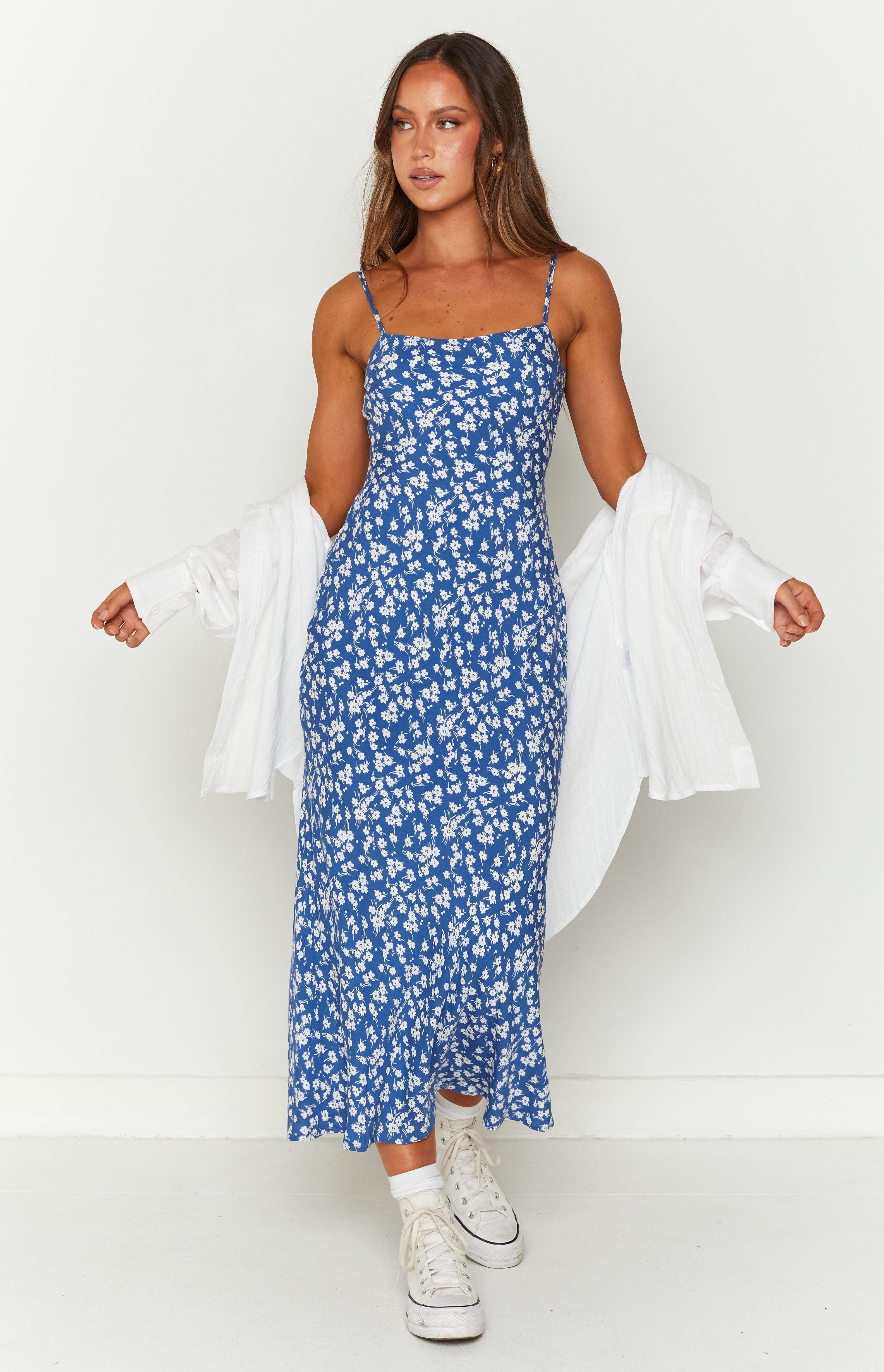 Delphine Blue Floral Midi Dress Product Image