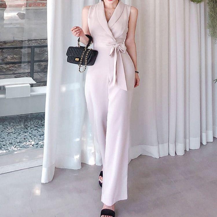 Sleeveless Tie-Front Wide Leg Jumpsuit Product Image