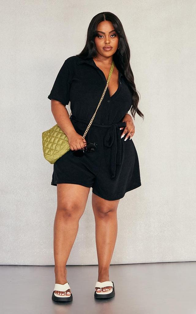  Plus Black Towelling Shirt Romper Product Image