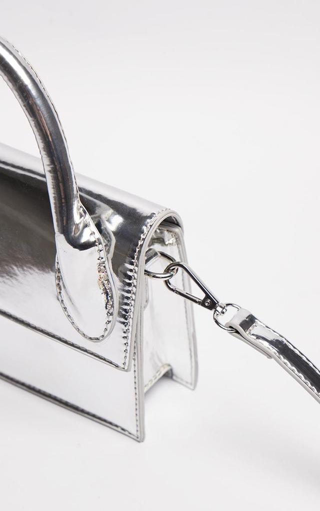 Silver Metallic PU Rectangle Crossbody Bag Product Image