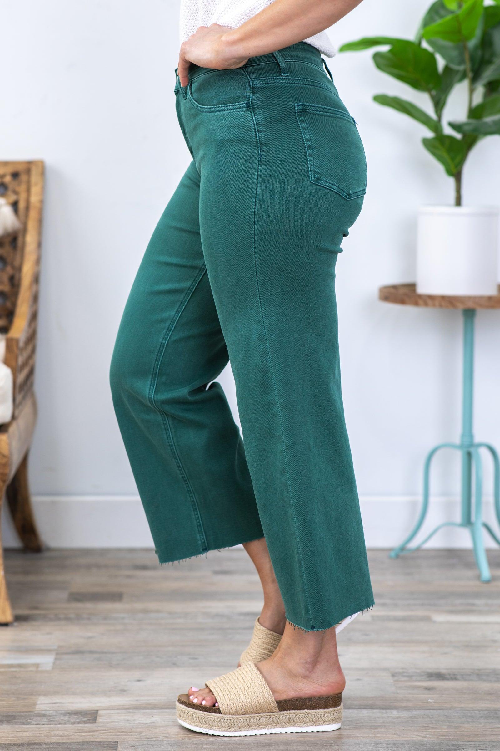 Vervet Forest Green Wide Leg Cropped Jeans Product Image