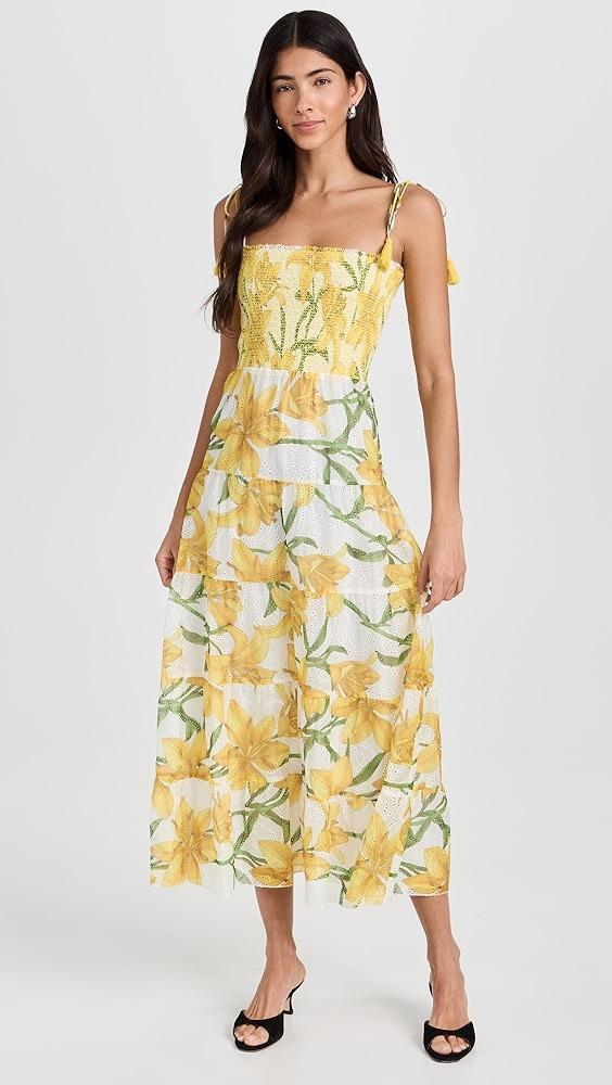 alice + olivia Marna Tiered Midi Tie Strap Dress | Shopbop Product Image