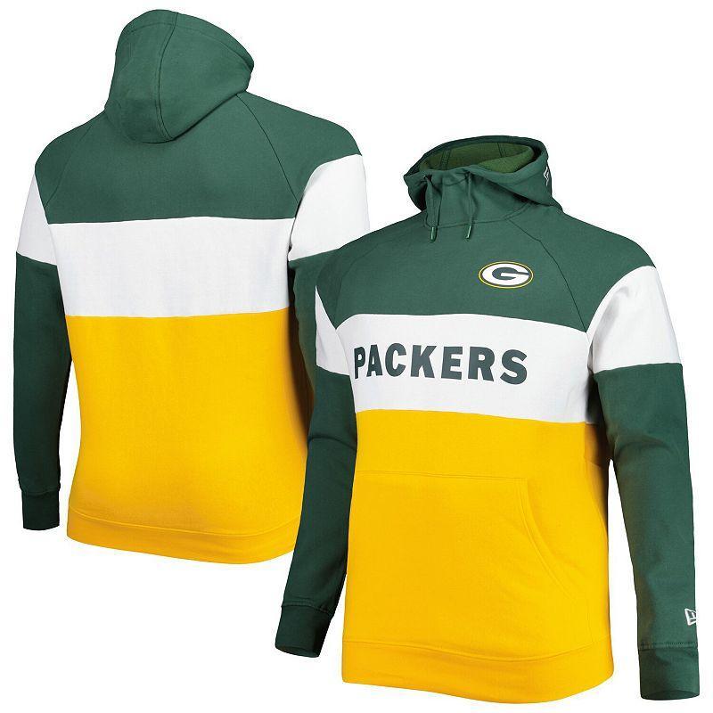 Mens New Era Green/Gold Green Bay Packers Big & Tall Current Colorblock Raglan Fleece Pullover Hoodie Product Image