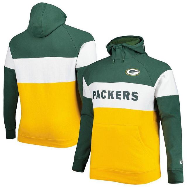 Mens New Era /Gold Bay Packers Big & Tall Current Colorblock Raglan Fleece Pullover Hoodie Product Image