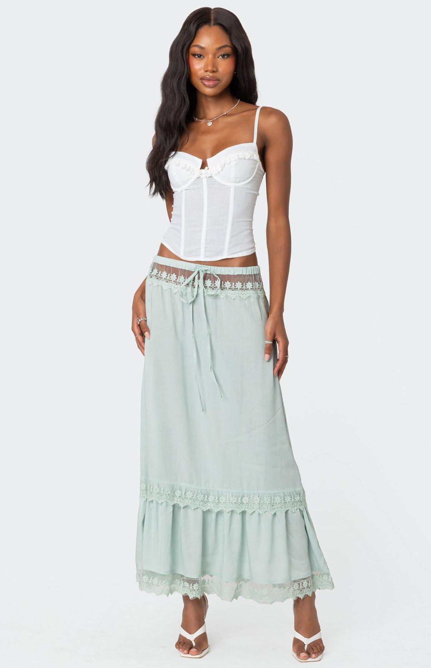 Edikted Womens Semi Sheer Lacey Maxi Skirt Product Image