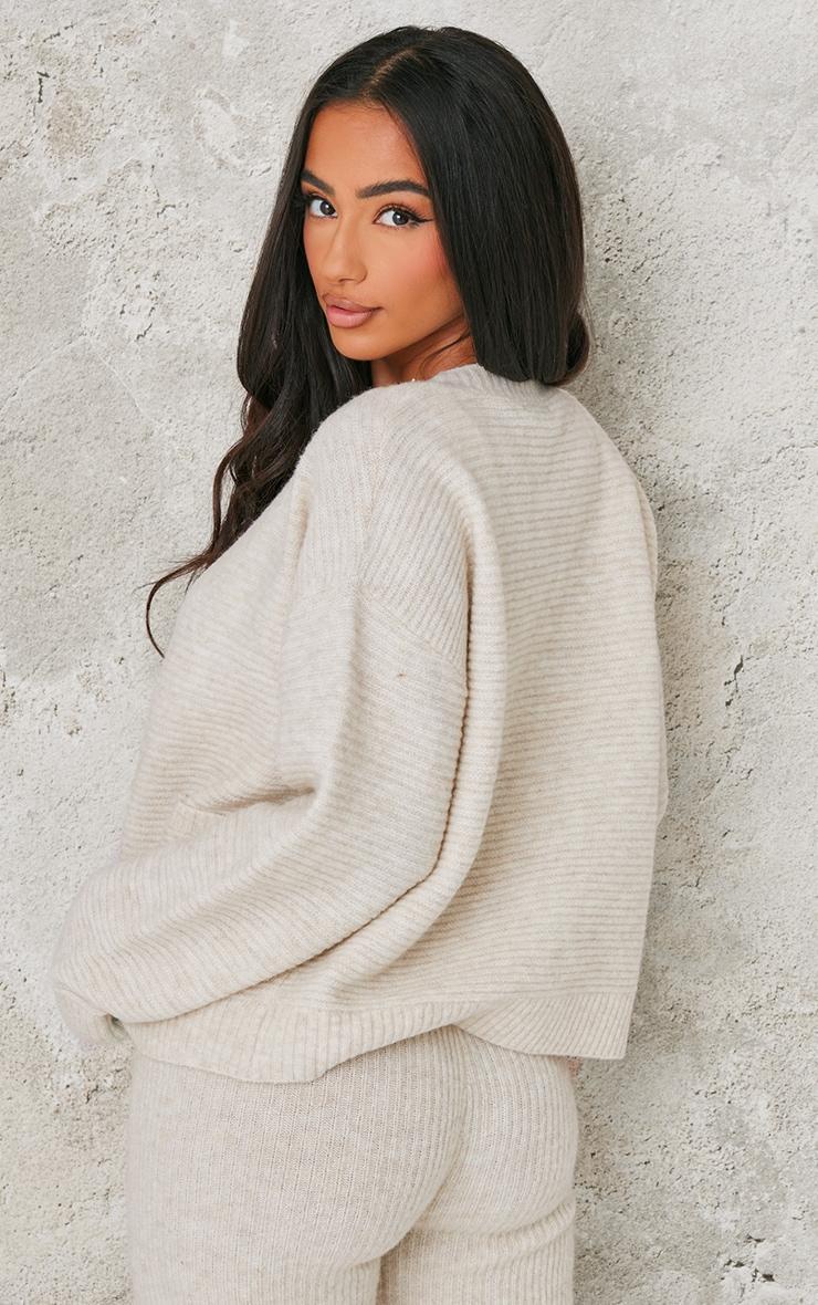 Petite Oatmeal Rib Knit Oversized Cardigan Product Image