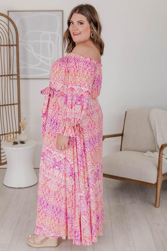 Dynamic Love Pink Printed Off The Shoulder Maxi Dress FINAL SALE Product Image