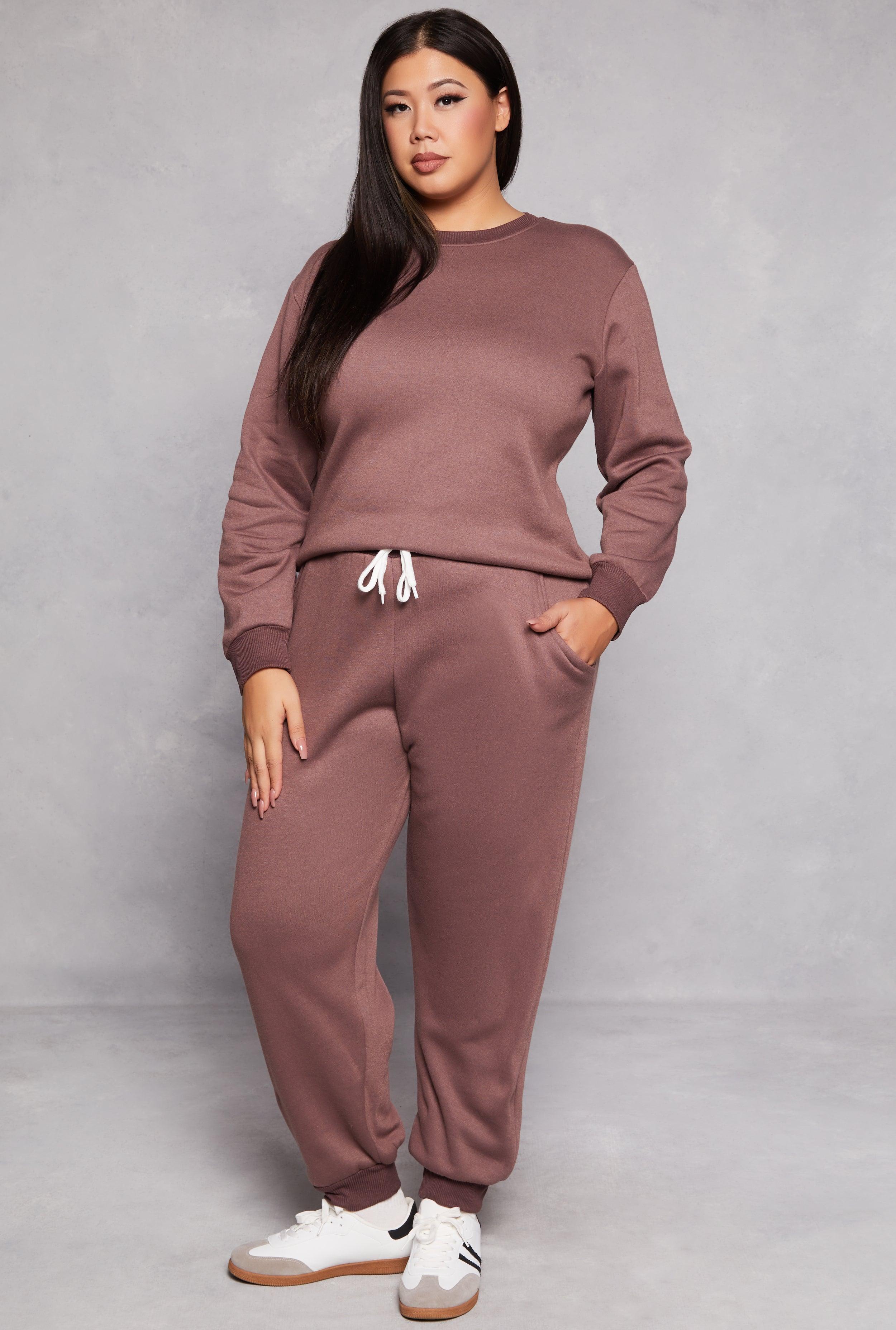 Womens Plus Size Solid Fleece Drawstring Joggers Product Image