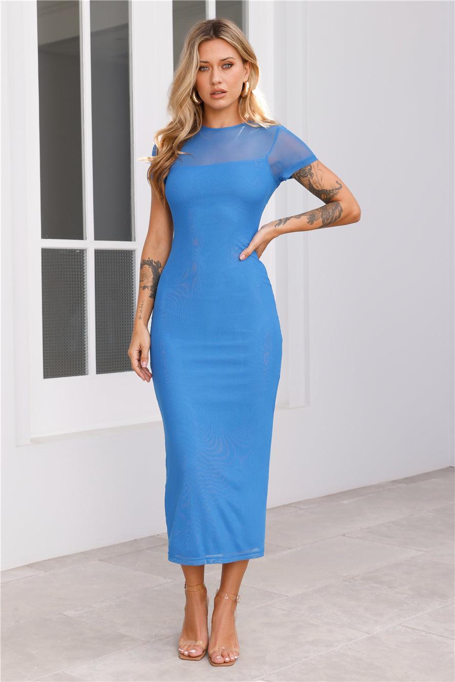 Bright To Dark Mesh Maxi Dress Blue Product Image