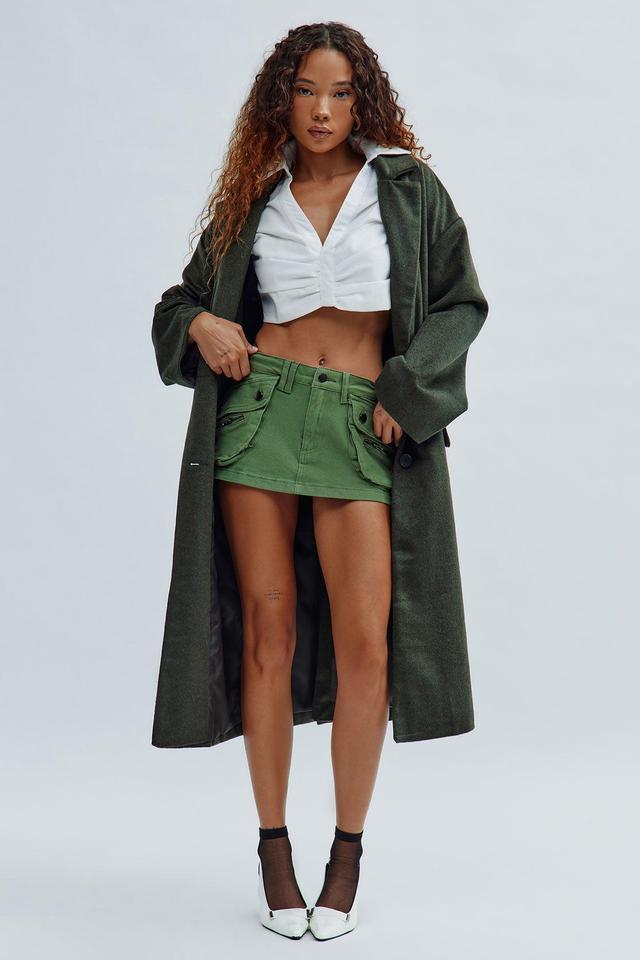 Sweet Revenge Cargo Micro Mini Skirt - Olive Product Image