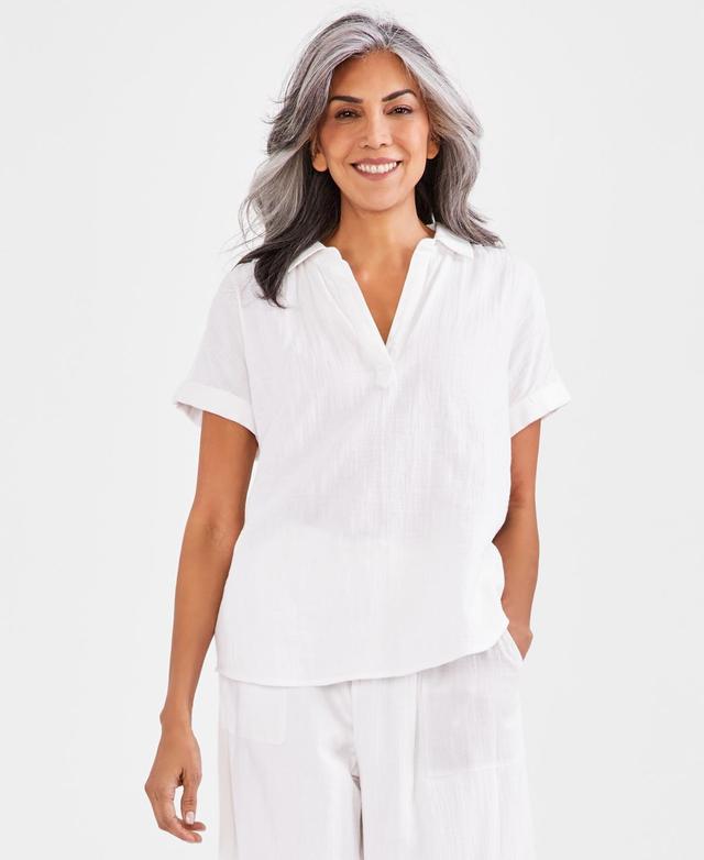 Style & Co Womens Cotton Gauze Popover Collared Top, Created for Macys Product Image