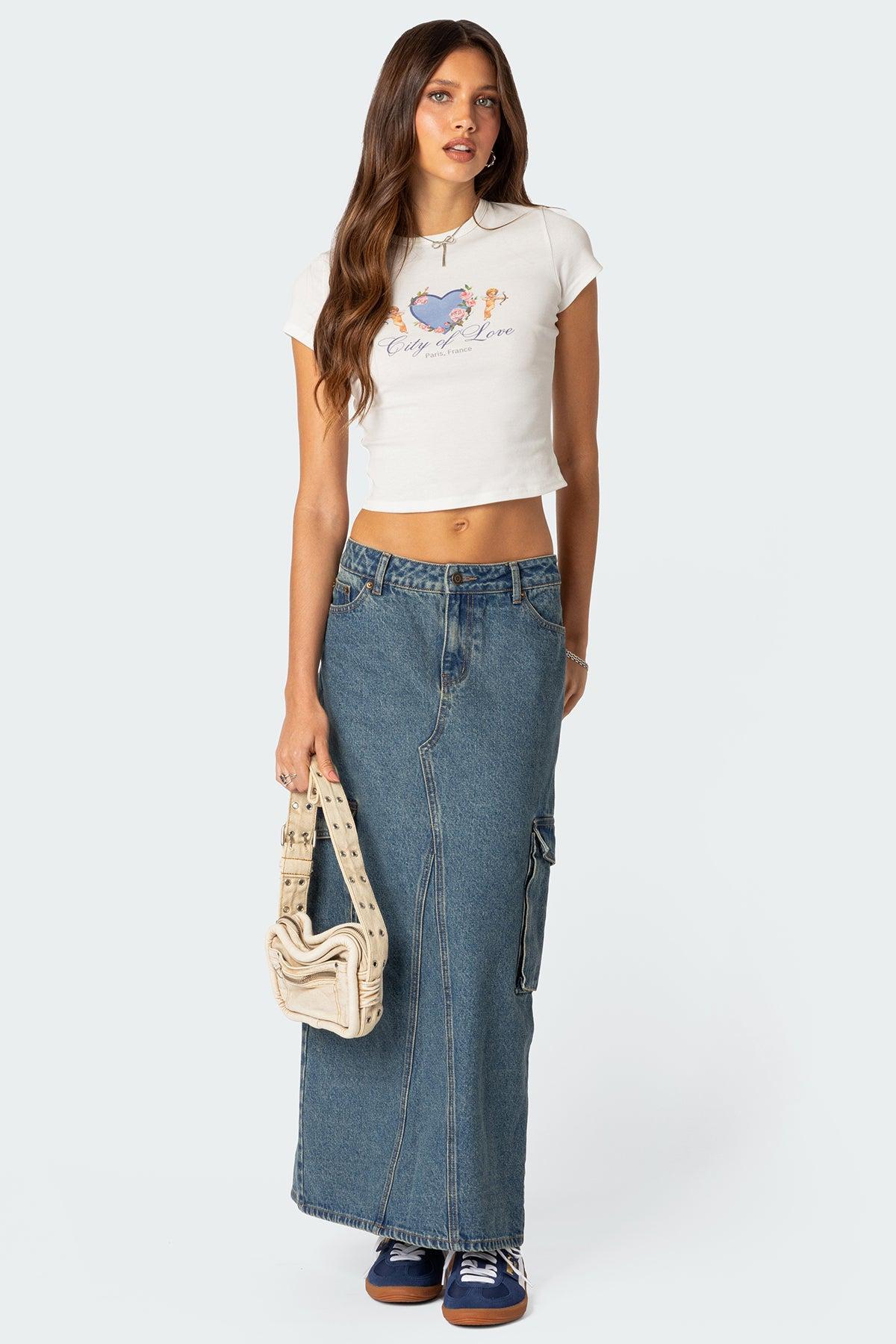 Slitted Cargo Denim Maxi Skirt product image