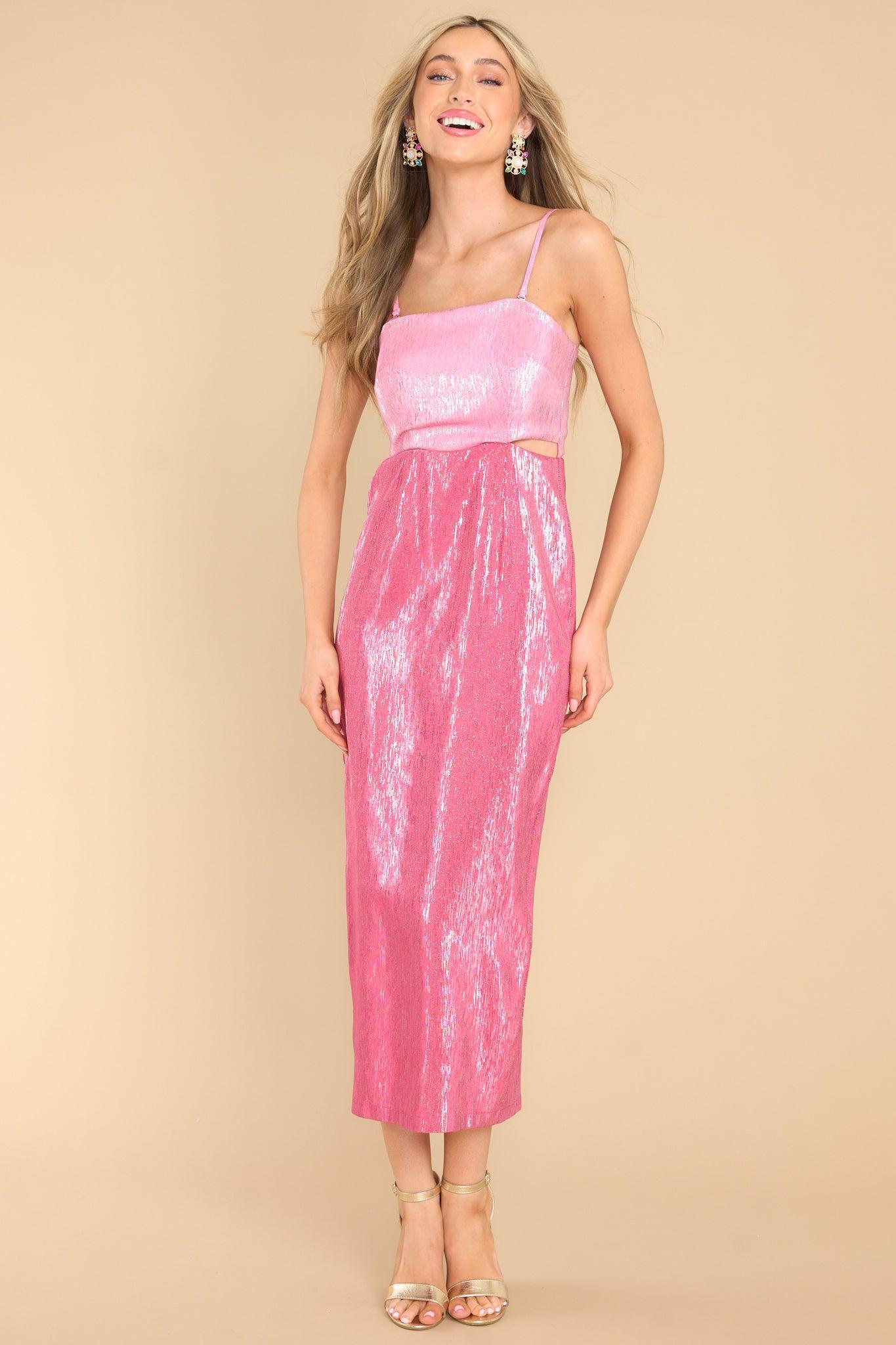 Vida Pink Lurex Midi Dress Product Image