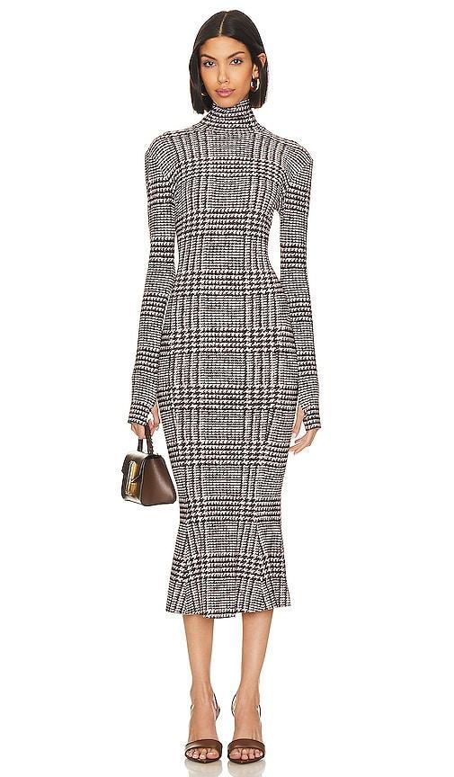 Womens Plaid Tweed Long-Sleeve Turtleneck Fishtail Dress Product Image