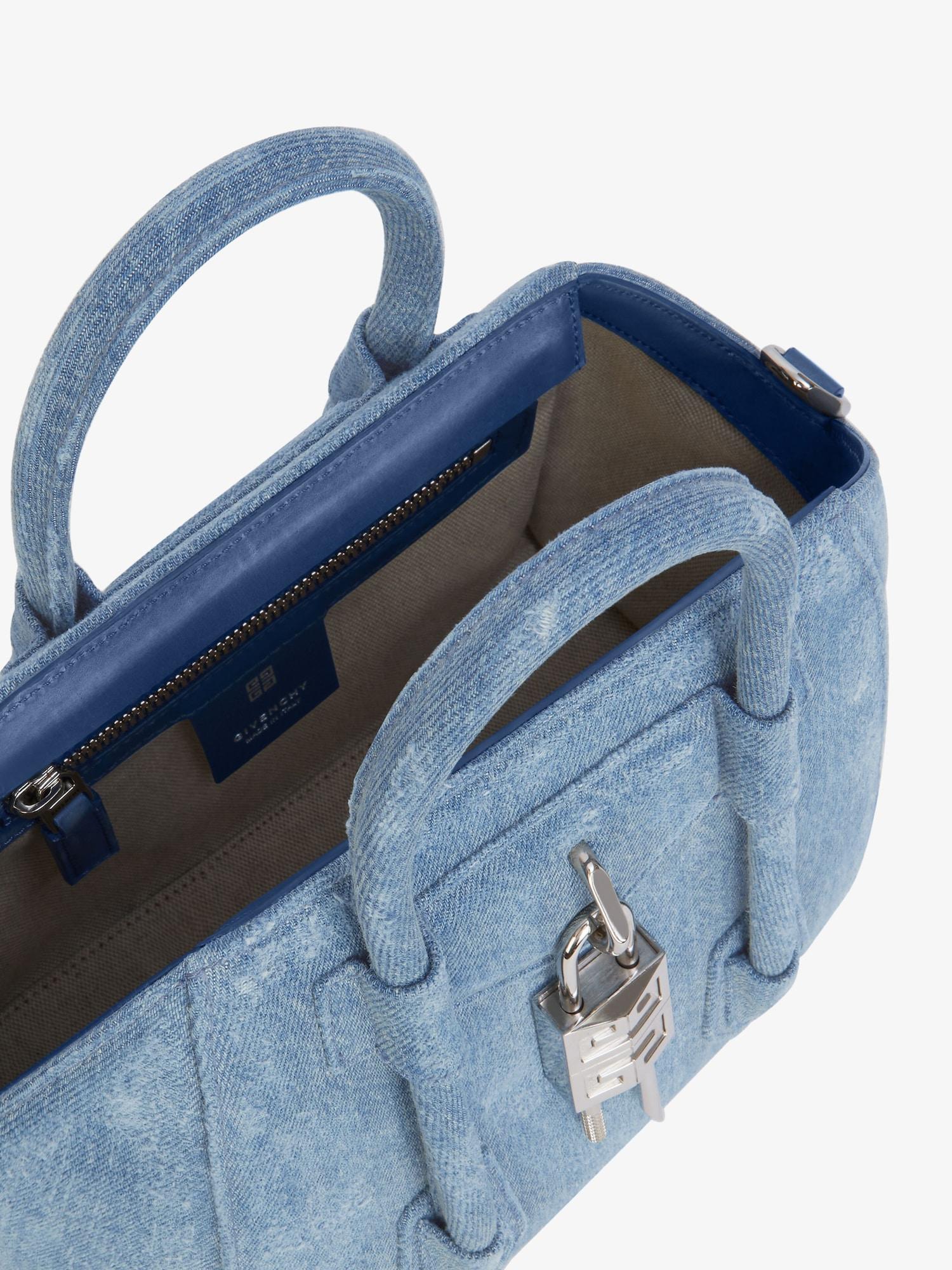 Mini Antigona Lock bag in washed denim Product Image