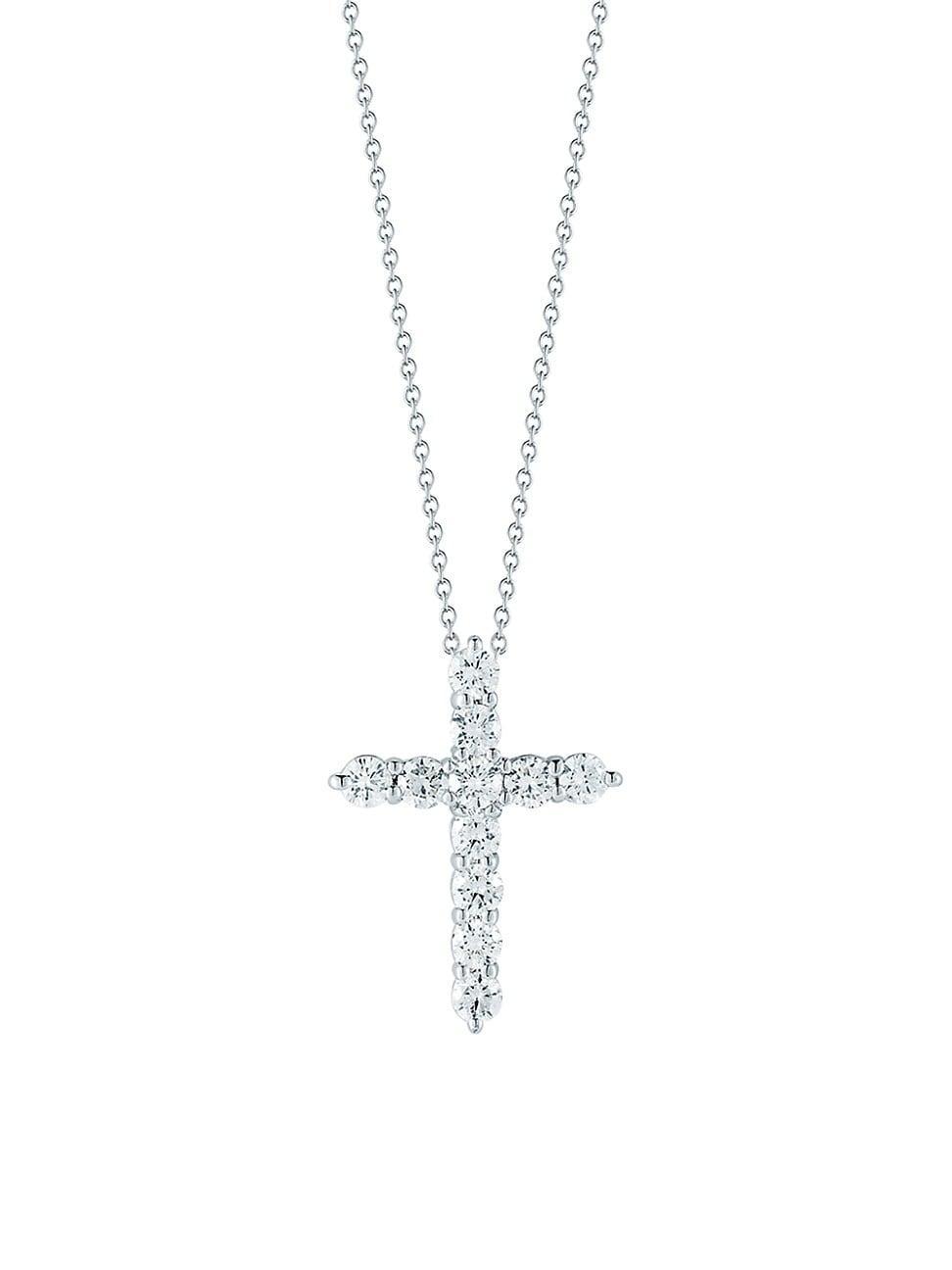 Womens 18K White Gold & 0.88 TCW Diamond Cross Pendant Necklace Product Image