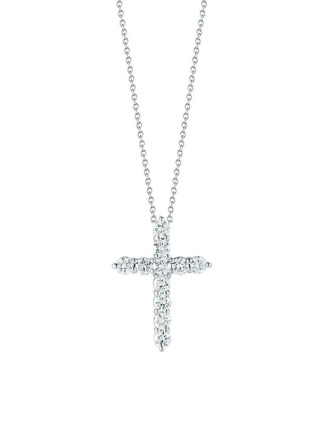 Womens 18K White Gold & 0.88 TCW Diamond Cross Pendant Necklace Product Image