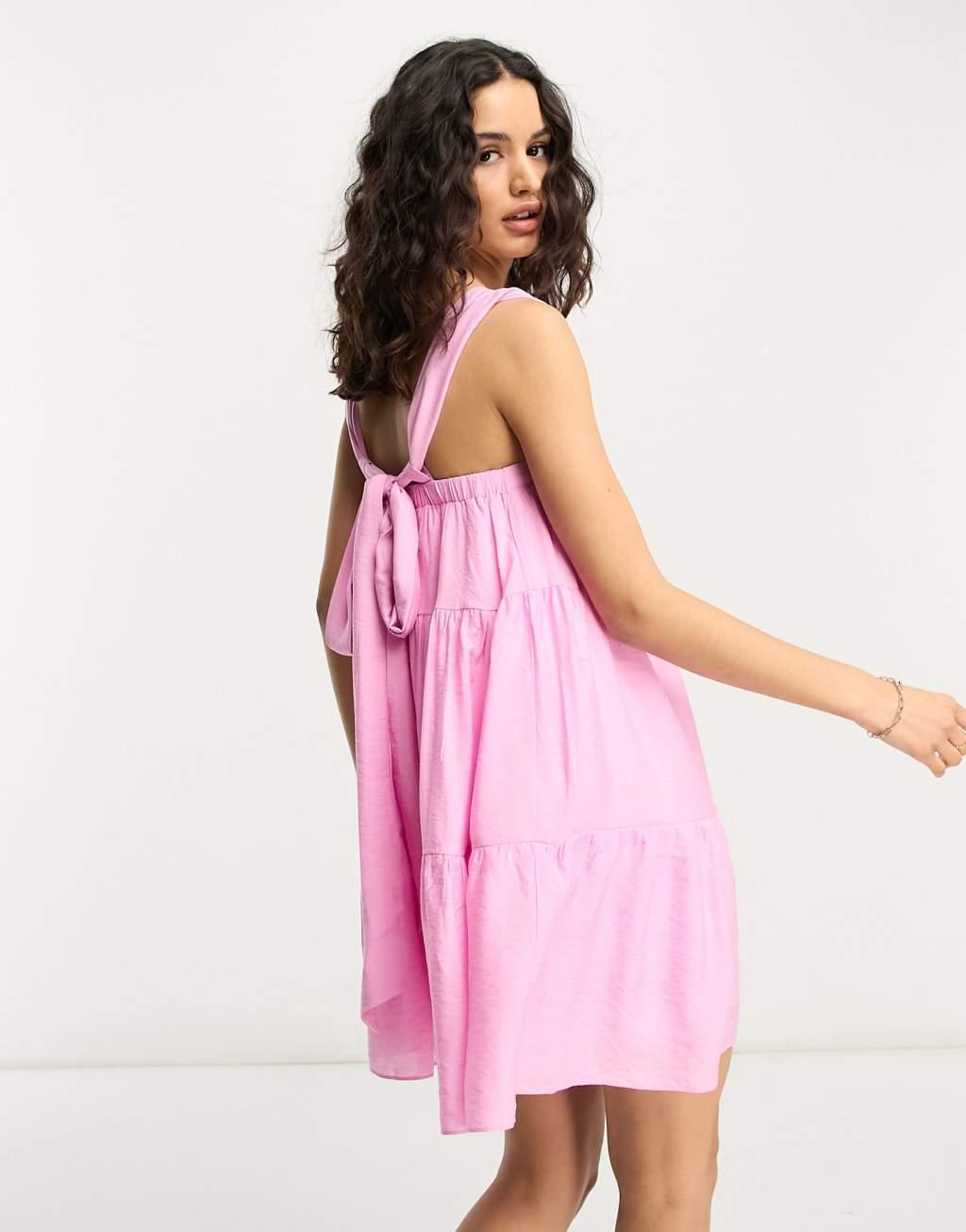 Glamorous tiered cami smock dress with bow back Product Image