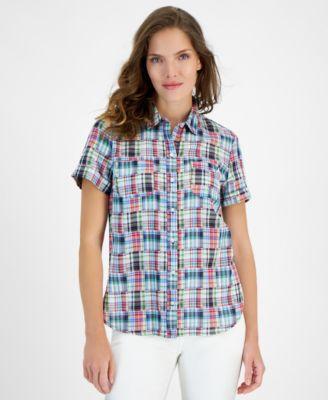 Nautica Jeans Womens Patchwork Plaid Cotton Shirt product image