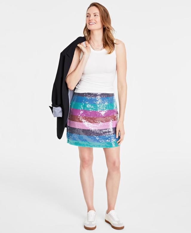 On 34th Womens Mid-Rise Boardwalk-Stripe Sequined Mini Skirt, Created for Macys Product Image