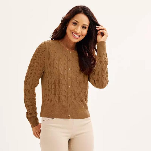 Womens Croft & Barrow The Extra Soft Classic Jackie Cardigan Camel Grey Product Image