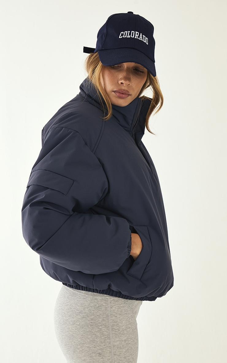  Olive High Neck Cropped Puffer Jacket Product Image