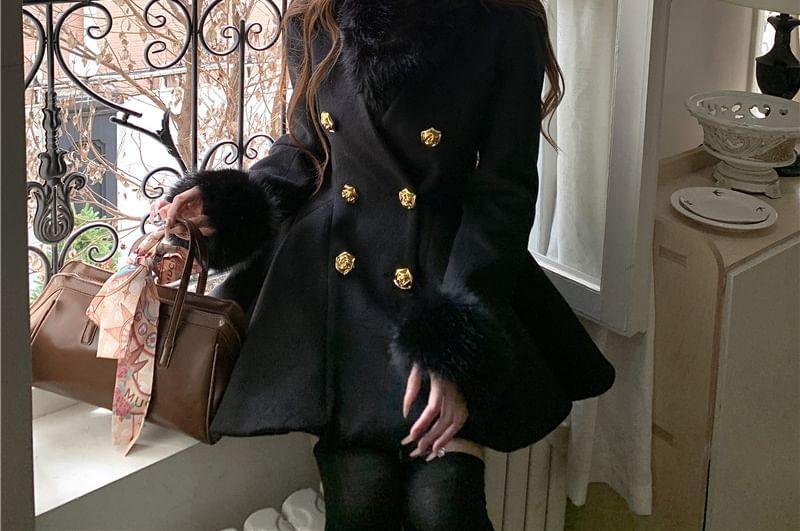 Plain Peplum Long Double-Breasted Coat Product Image