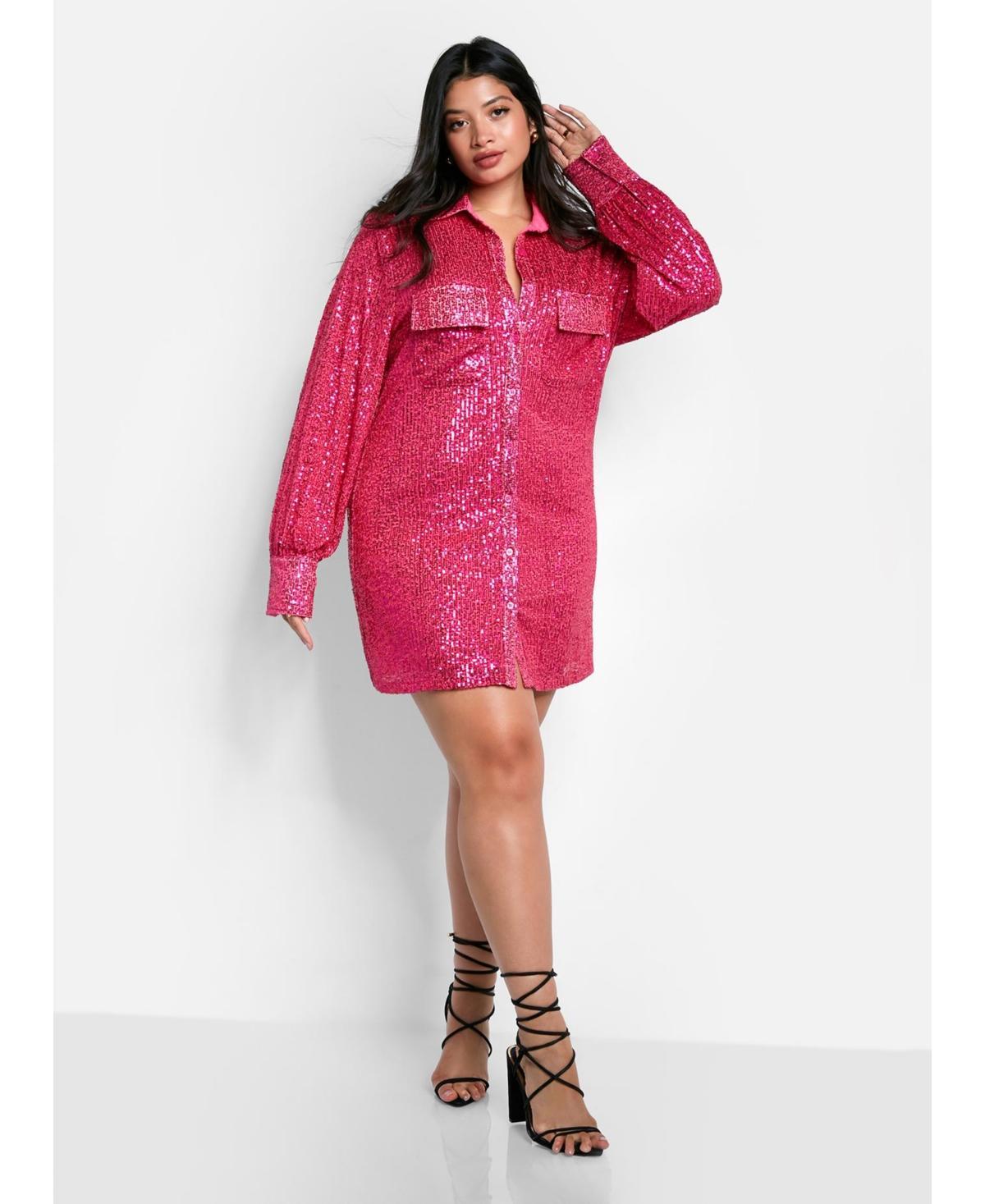 Rebdolls Womens Plus Size Sapphire Sequin Oversized Shirt Dress Product Image