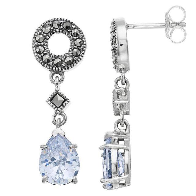 Lavish by TJM Sterling Silver Cubic Zirconia & Marcasite Drop Earrings, Womens Product Image