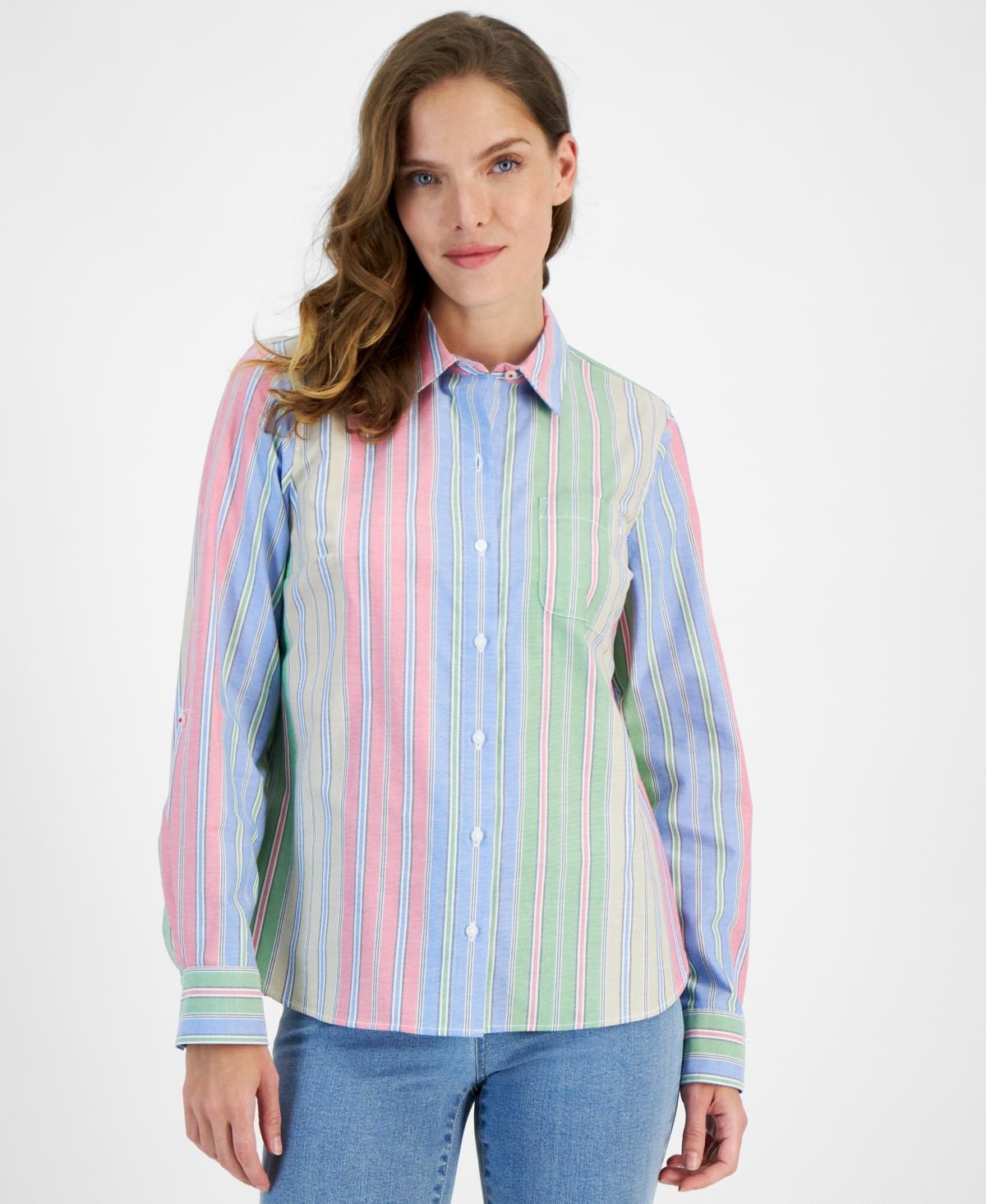 Nautica Jeans Womens Cotton Stripe-Print Shirt Product Image