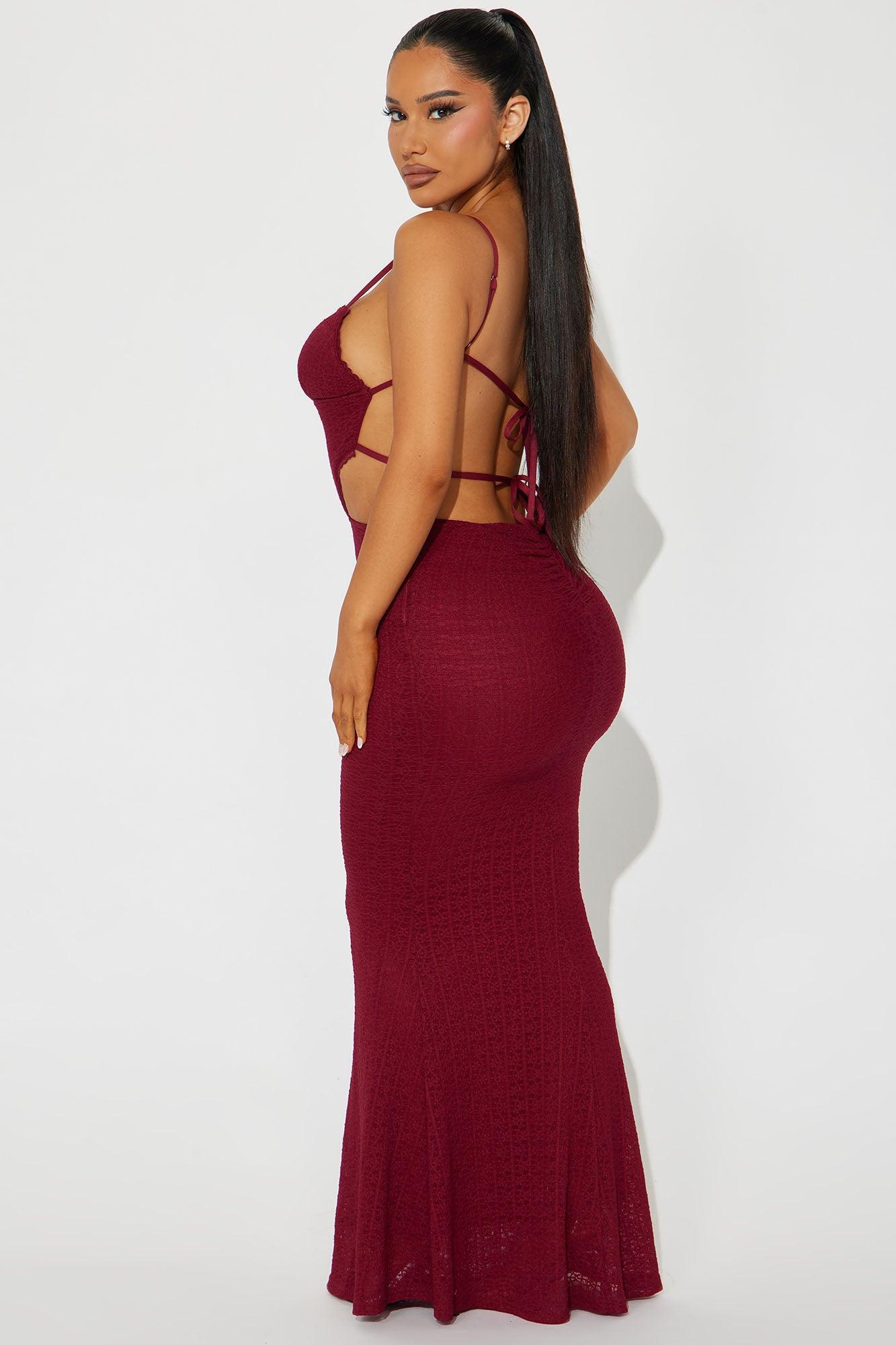 Rosie Lace Maxi Dress - Burgundy Product Image