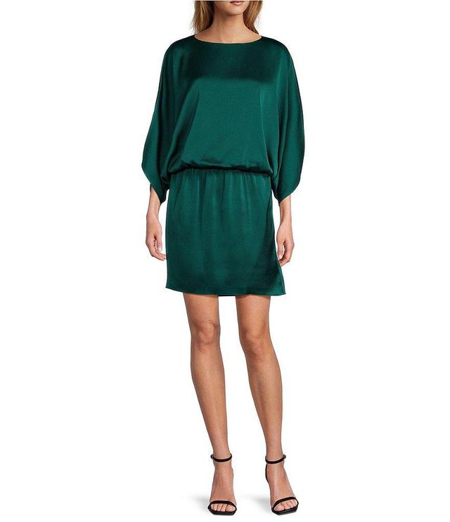 Trina Turk Manhattan Hammered Satin Round Neck 3/4 Dolman Sleeve Sheath Dress Product Image