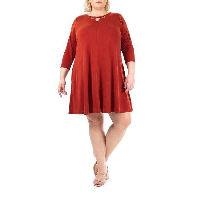 Plus Size Nina Leonard Grommet Notchneck Dress, Womens Drk Orange Product Image