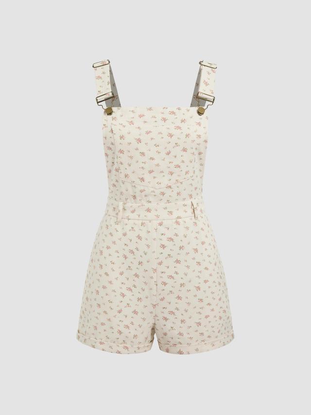 100% Cotton Square Neck Floral Pocket Romper Product Image