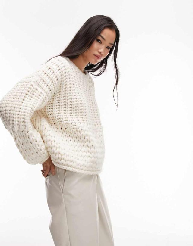 Topshop hand knitted chunky sweater in ivory Product Image