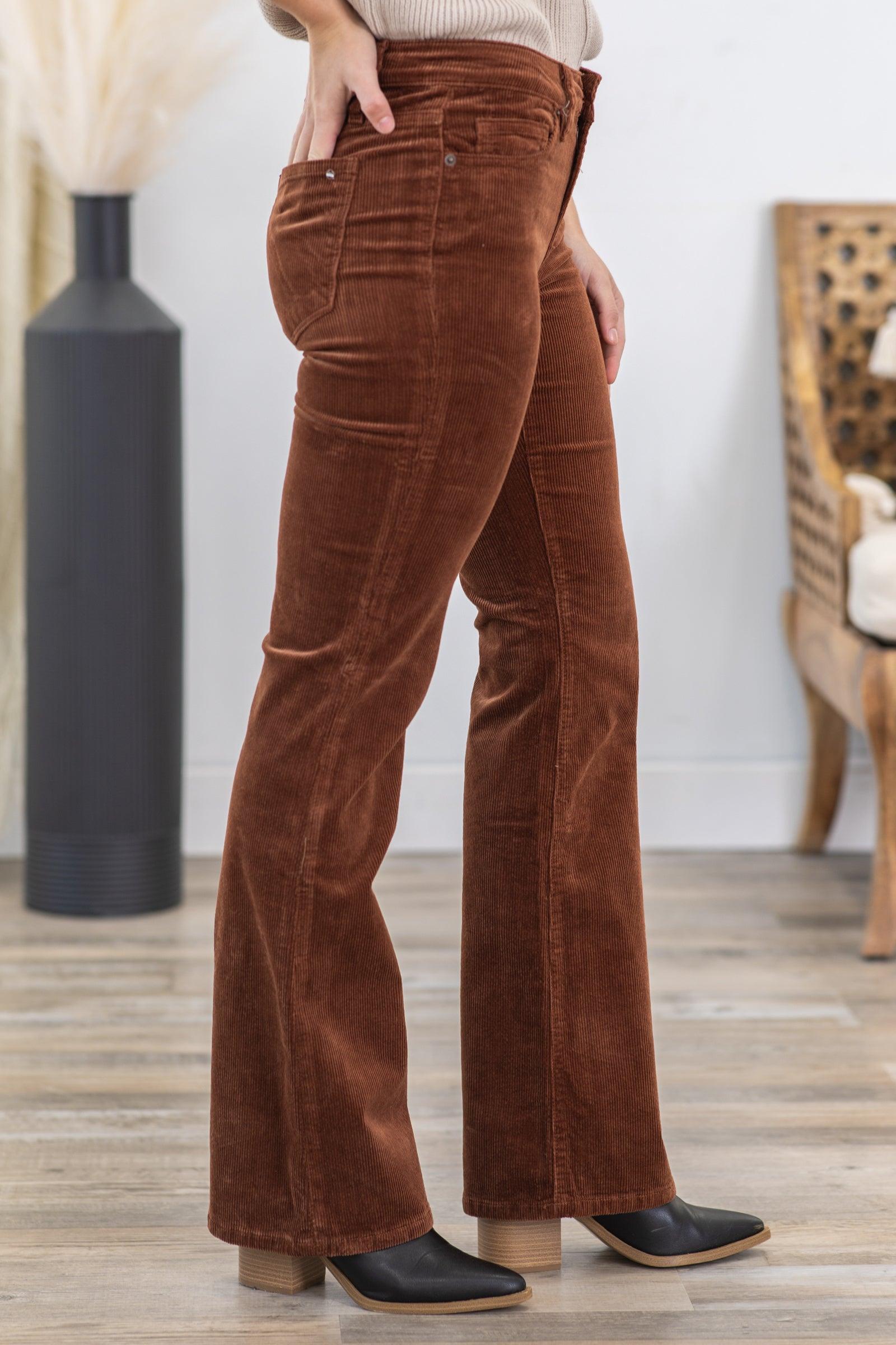 Mica Cognac Mid Rise Corduroy Bootcut Pants Product Image