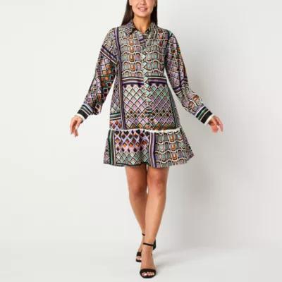 52seven Womens Long Sleeve Abstract Shift Dress Product Image