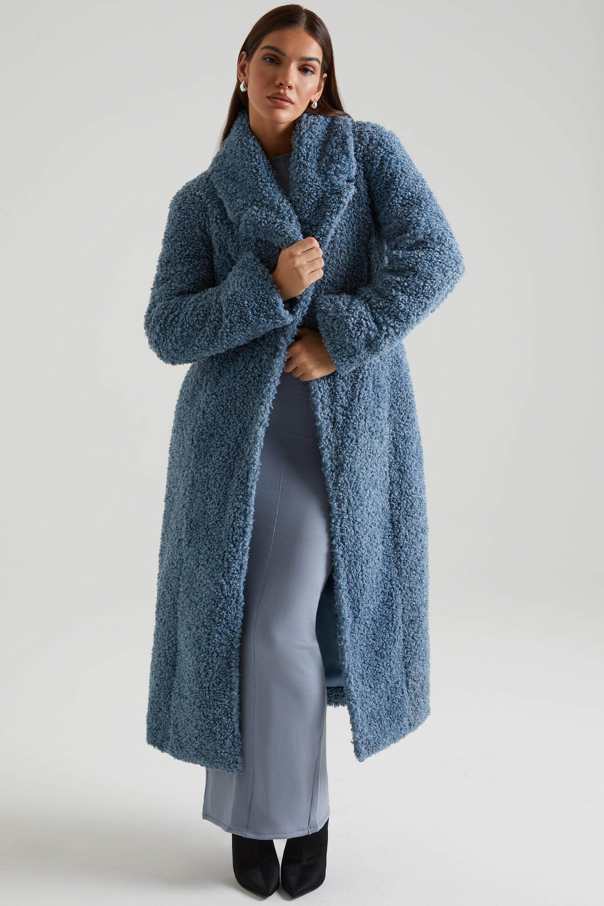 Long Shearling Coat in Blue Product Image