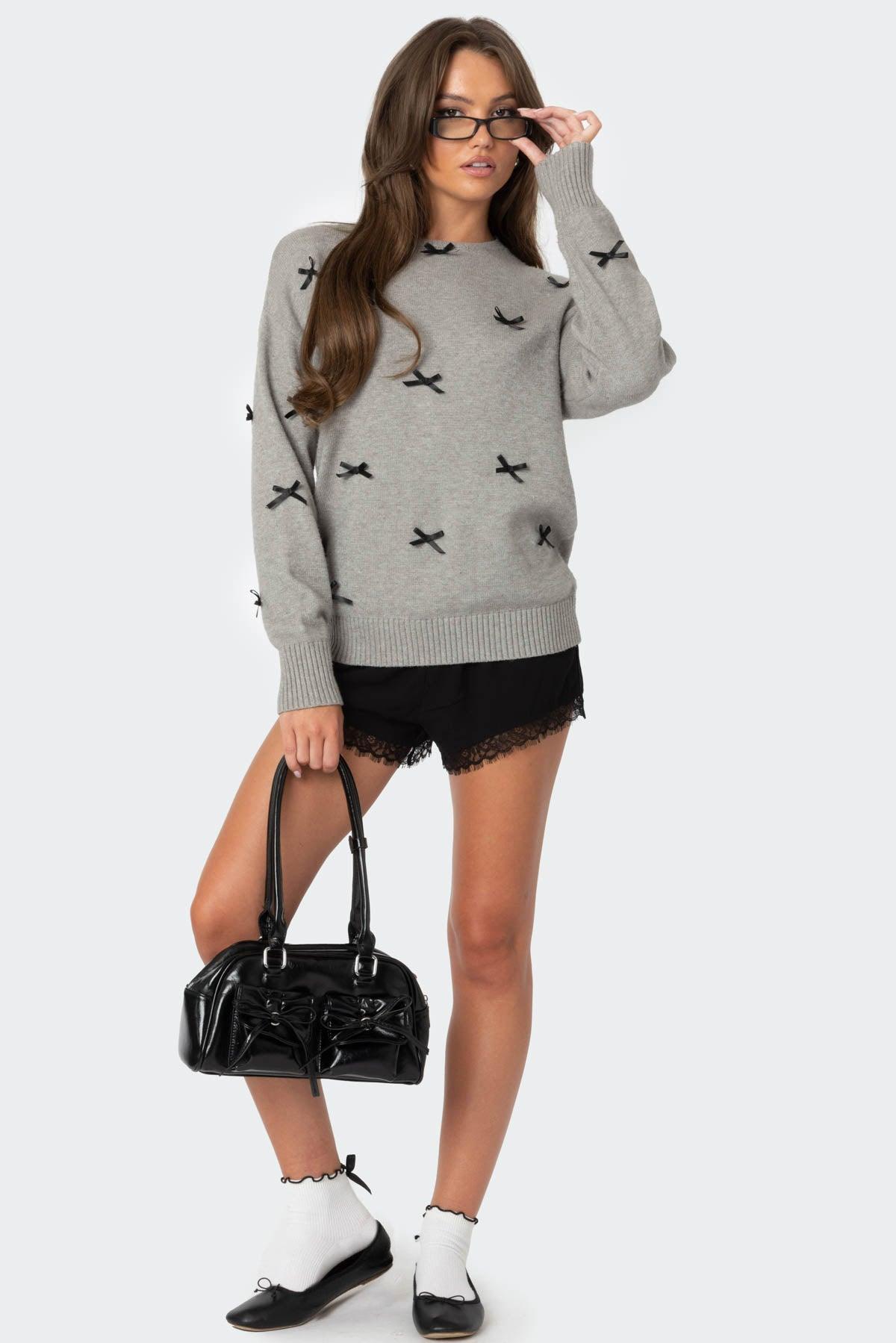 Satin Effect Bow Oversized Sweater Product Image