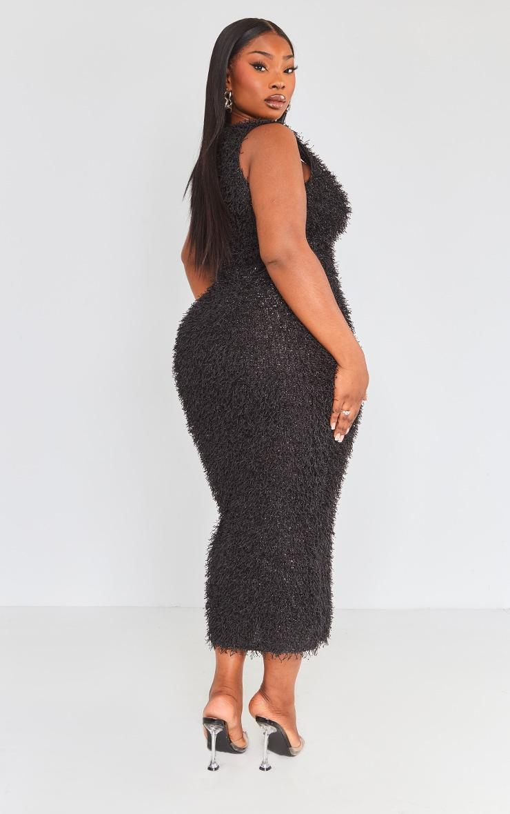 Plus Black Fluffy Glitter Side Split Midaxi Dress Product Image